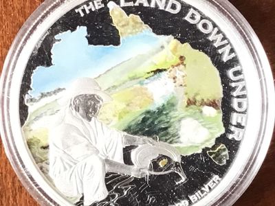 2014 Australian Land Down Under Gold Rush 1oz Proof Colorized silver coin