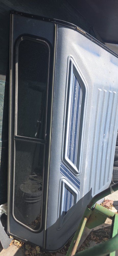 Used Truck Shell - Gray with Blue Stripe Accent, Windows