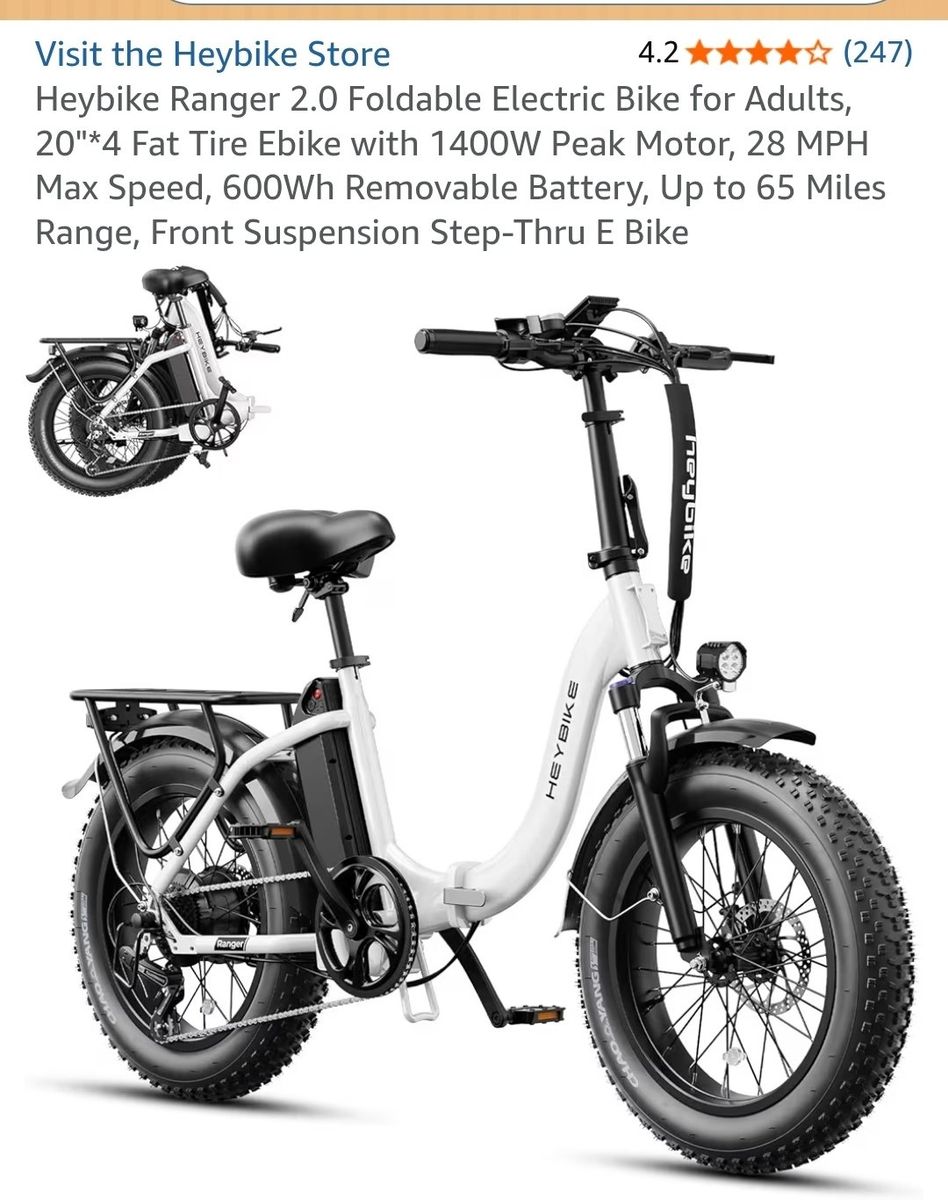 Heybike Ranger 2.0 Foldable EBike for Adults, 20"4 Fat Tire Ebike with 1400W P. Motor, 28mph 65miles
