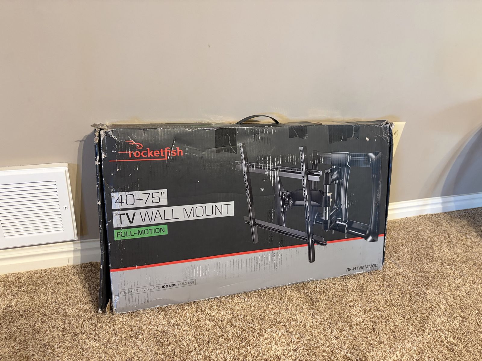Unused. Rocketfish Full-Motion TV Wall Mount for 40-75 Inch TVs. 