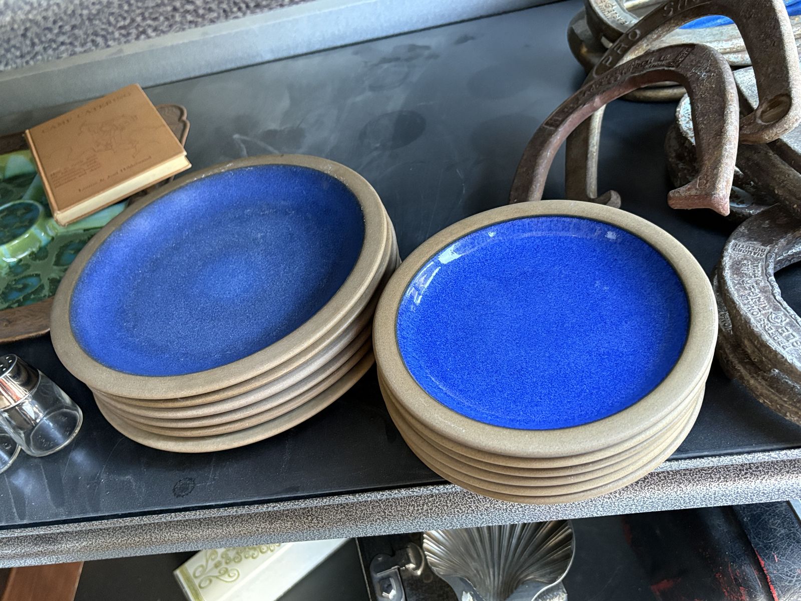 Vintage Heath moonstone blue ceramic plates, dinner plates and salad plates Made in USA