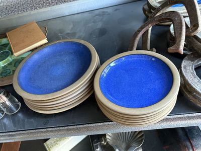 Vintage Heath moonstone blue ceramic plates, dinner plates and salad plates Made in USA