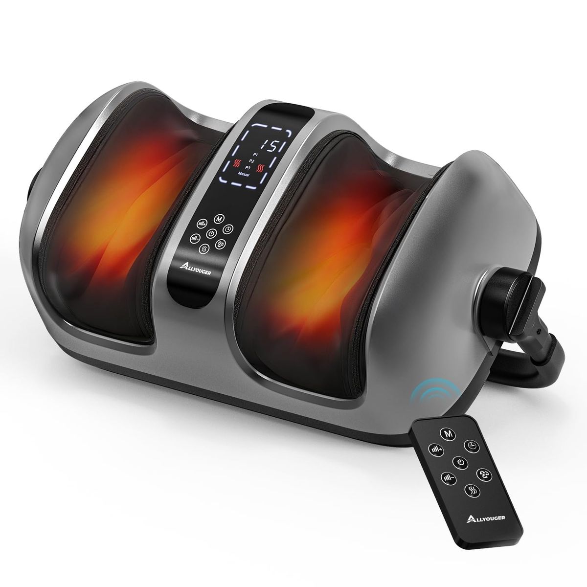 ALLYOUGER Shiatsu Foot Massager Machine with Heat & Remote, 4 Programs, 3 Speeds, Rolling Massage