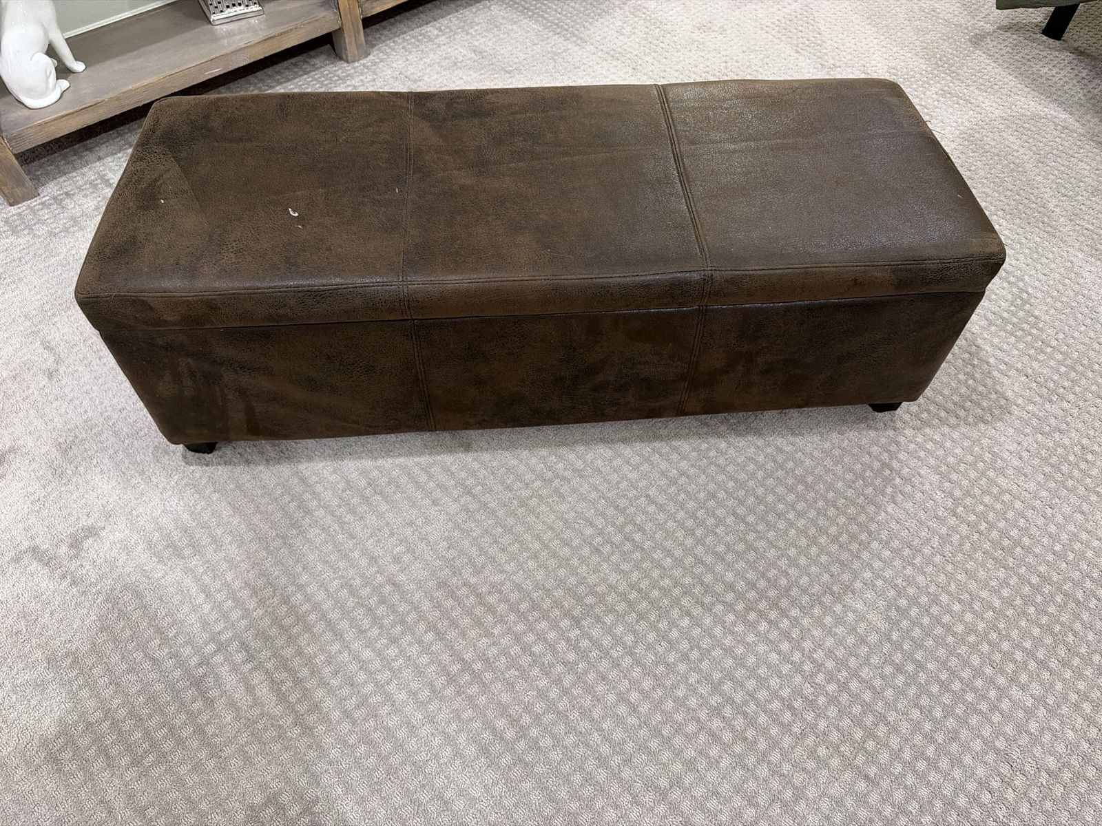 Brown Faux Leather Storage Bench Ottoman