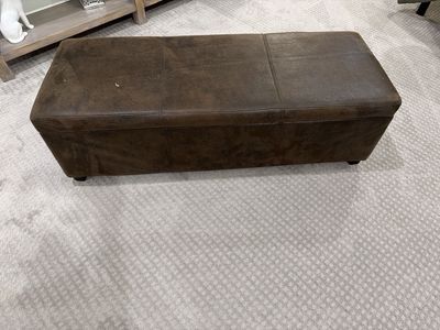 Brown Faux Leather Storage Bench Ottoman