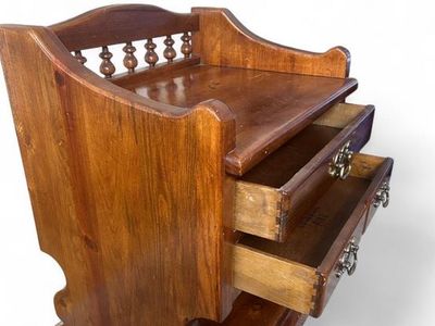 Vintage Colonial Pine Wooden Nightstand with 2 Drawers - Unique Carved Wood Side Table
