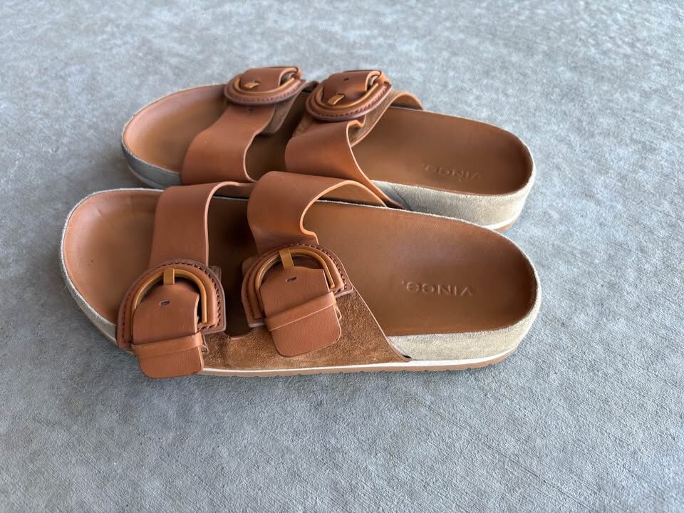 Used VINCE women’s size 7.5 Glyn Double Buckle Slide Sandals $40 cash/venmo in Drape