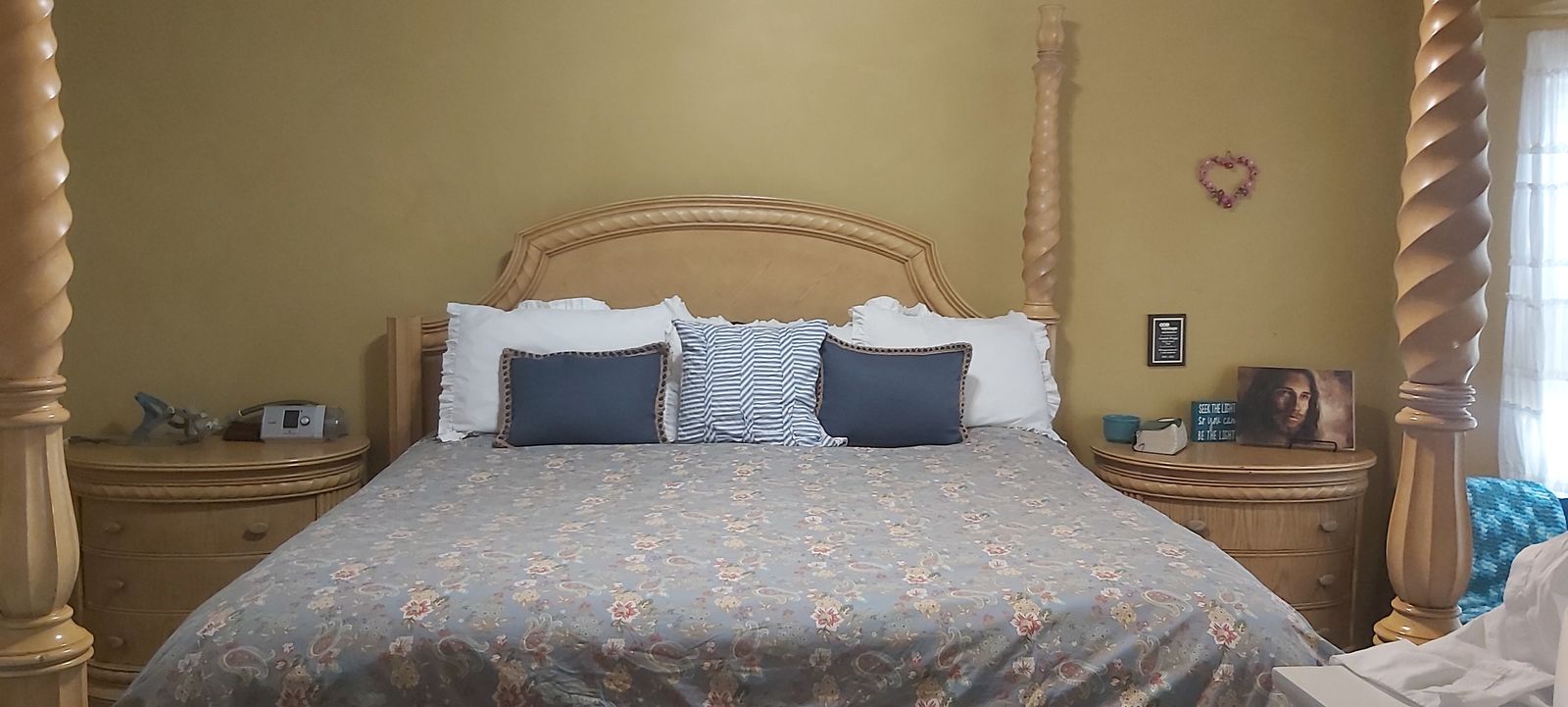 King Bedroom Set poster bed, nightstands, and armoire