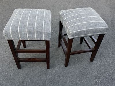Pair of Upholstered Counter Height Stools – Gray & Espresso Wood