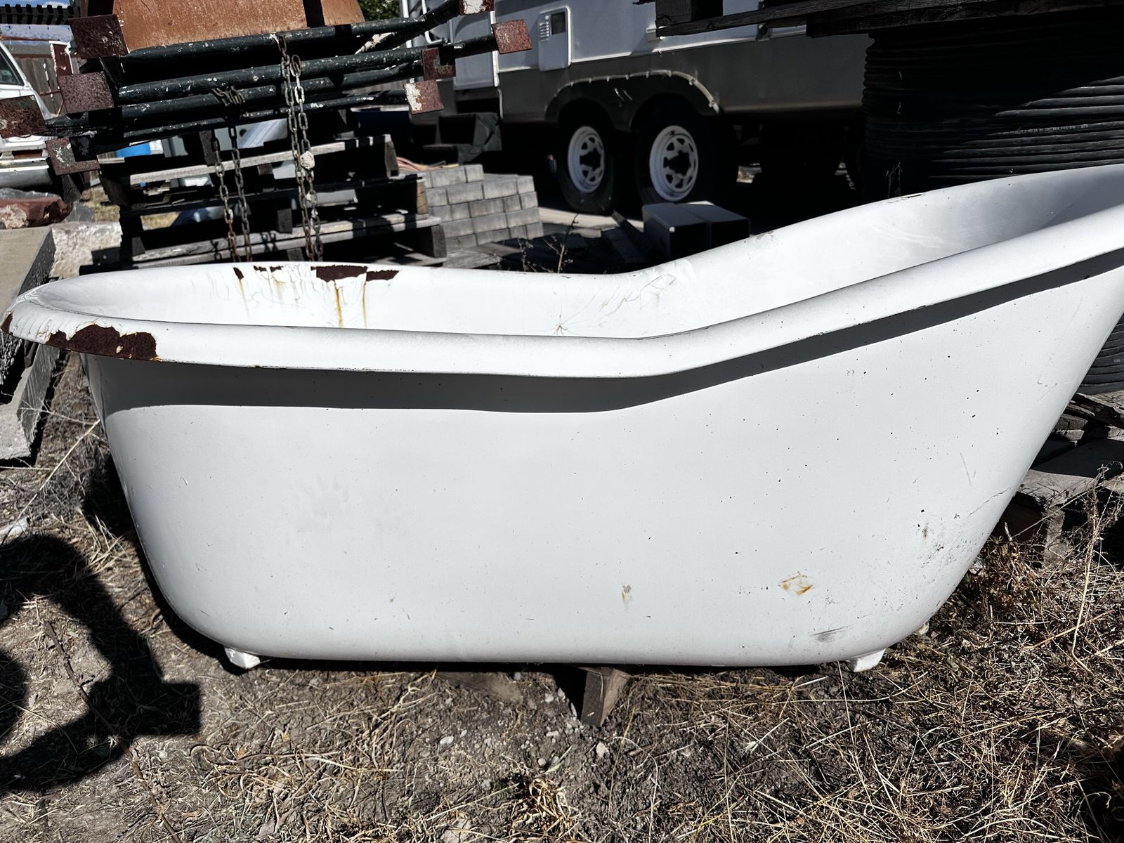 Vintage White Bathtub - Cast Iron Freestanding Tub garden box water fountain
