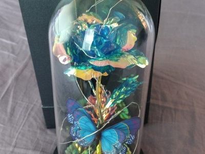 Enchanted Rose LED Light Glass Dome with Butterfly and Gift Box