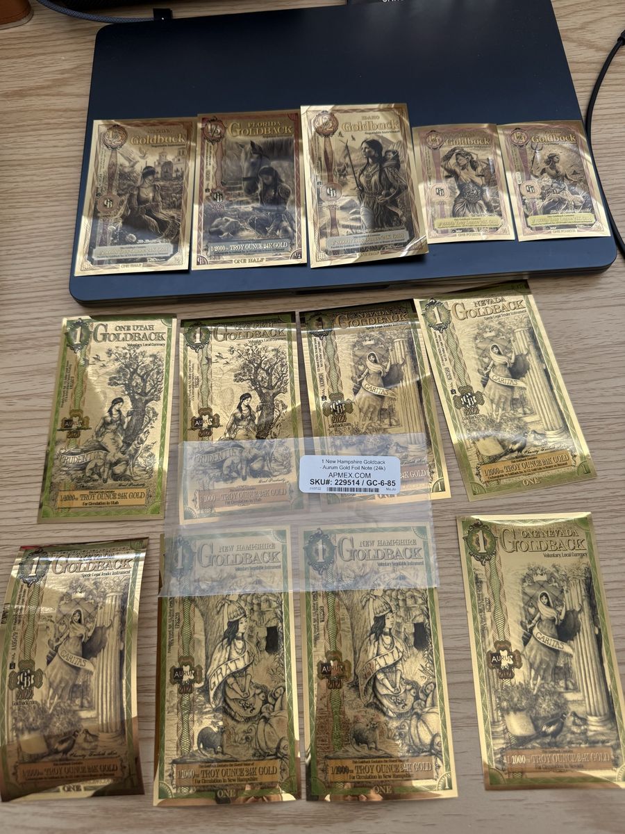 Goldbacks 24k gold, Utah, Arizona, New Hampshire, Nevada, Florida, Idaho 