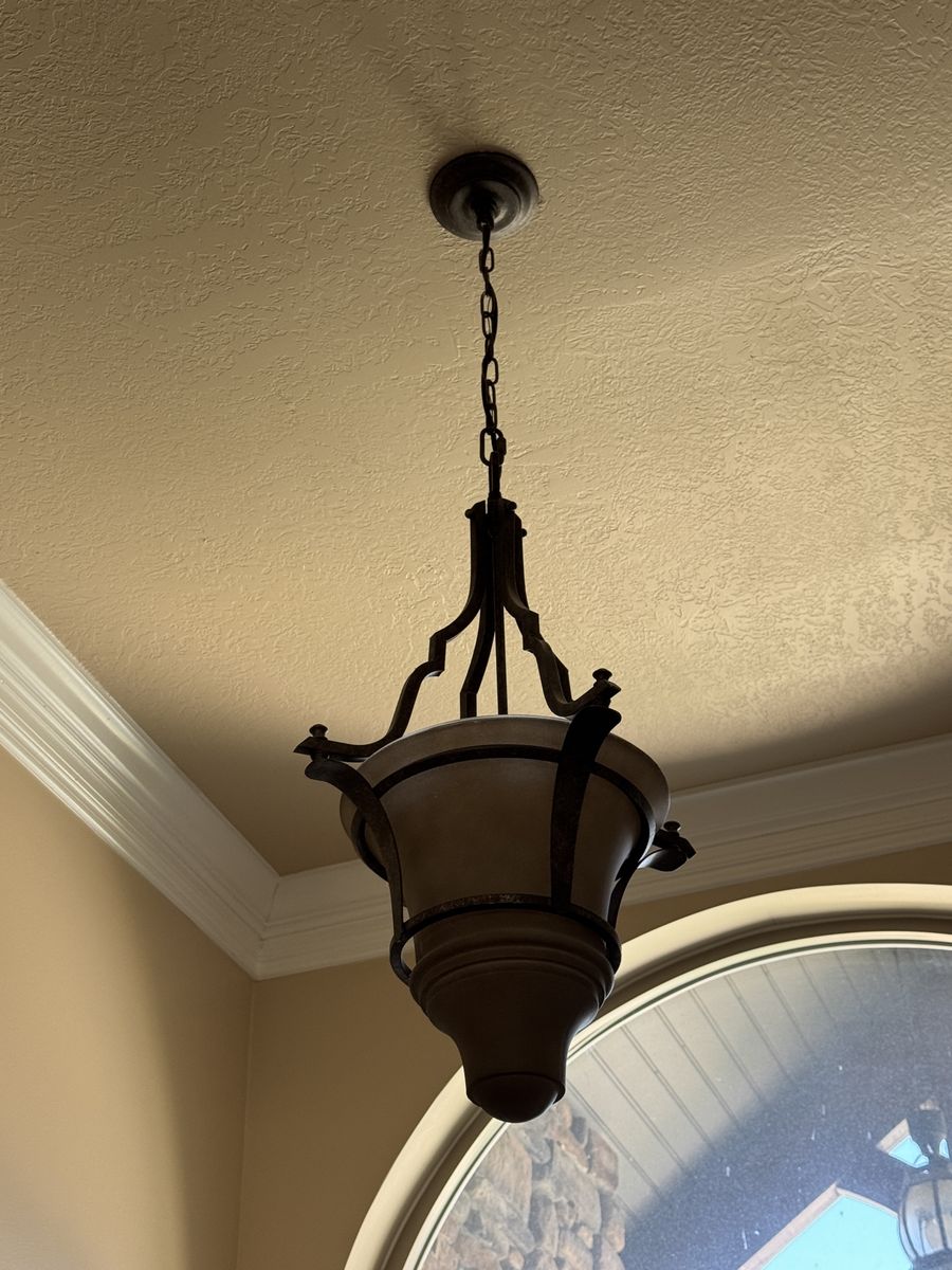 Ornate Dark Bronze & Frosted Glass Hanging Pendant Light Fixture