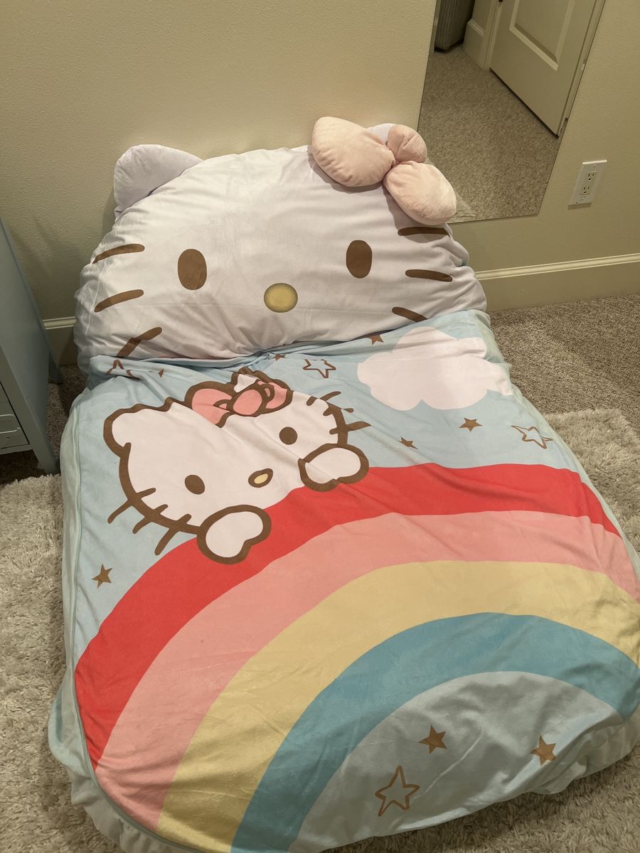 Hello Kitty Rainbow Sleeping Bag & Pillow All-in-One Kids Nap Mat and floor lounger.