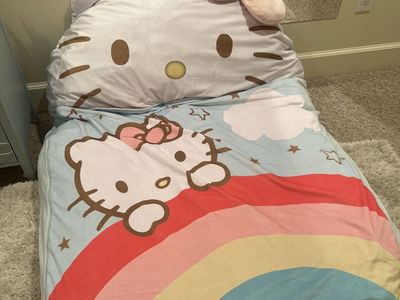 Hello Kitty Rainbow Sleeping Bag & Pillow All-in-One Kids Nap Mat and floor lounger.