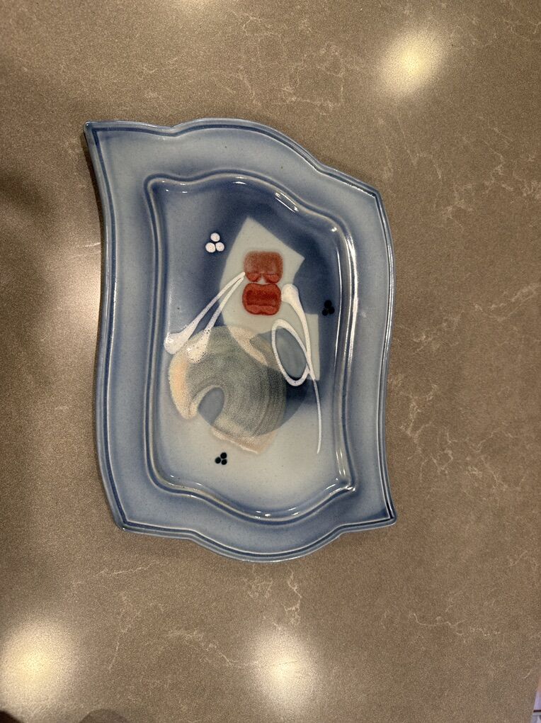 James Brooke Platter Signed Blue Abstract Pottery