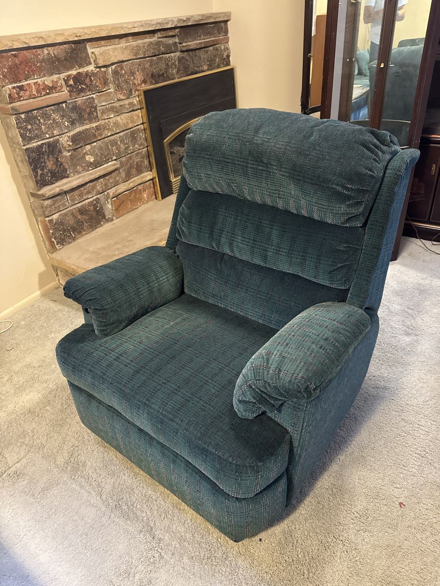 Used Dark Teal Fabric Recliner Chair - Comfortable Upholstered Armchair