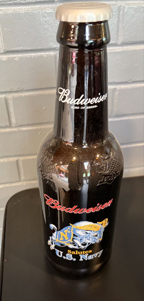 Vintage Budweiser Salutes U.S Navy glass display bottle