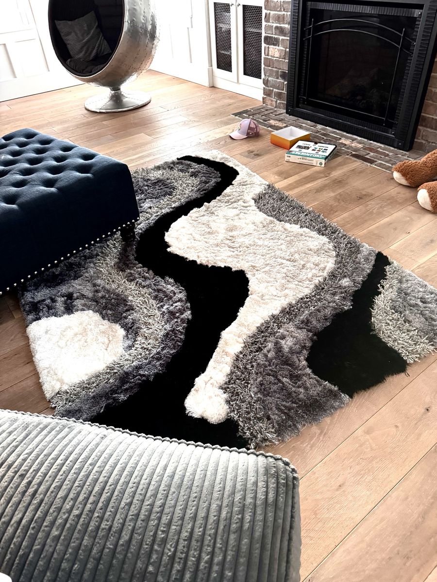 Abstract Black, White, Gray Shag Area Rug - Soft & Modern Home Decor