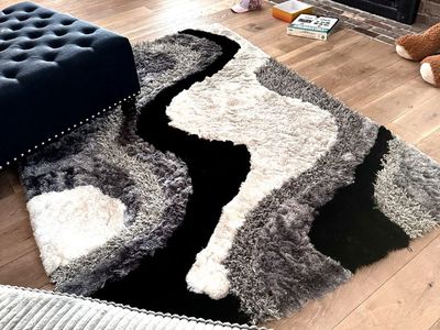 Abstract Black, White, Gray Shag Area Rug - Soft & Modern Home Decor