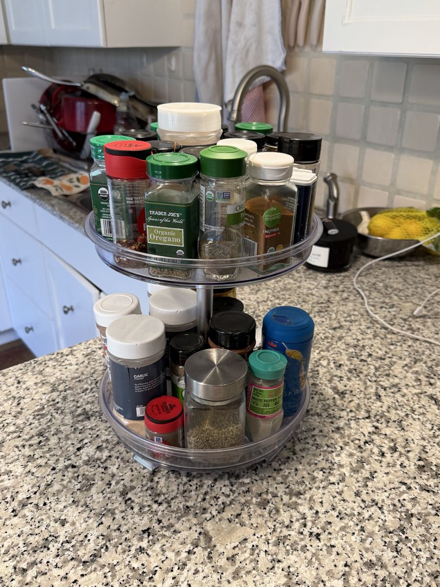 2-Tier Clear Plastic Rotating Spice Rack Organizer for Kitchen Countertop Storage