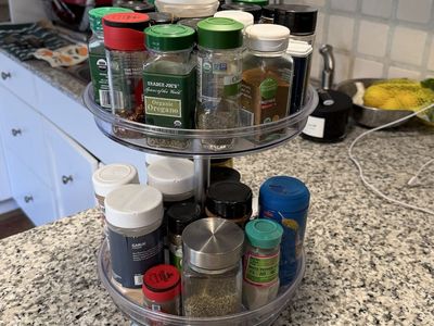 2-Tier Clear Plastic Rotating Spice Rack Organizer for Kitchen Countertop Storage