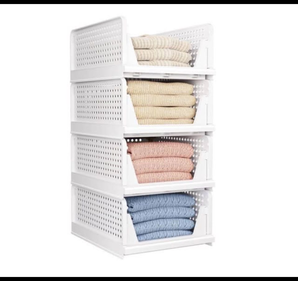 Set of 4 Stackable Plastic Closet Storage Bins