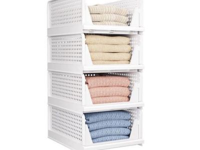 Set of 4 Stackable Plastic Closet Storage Bins
