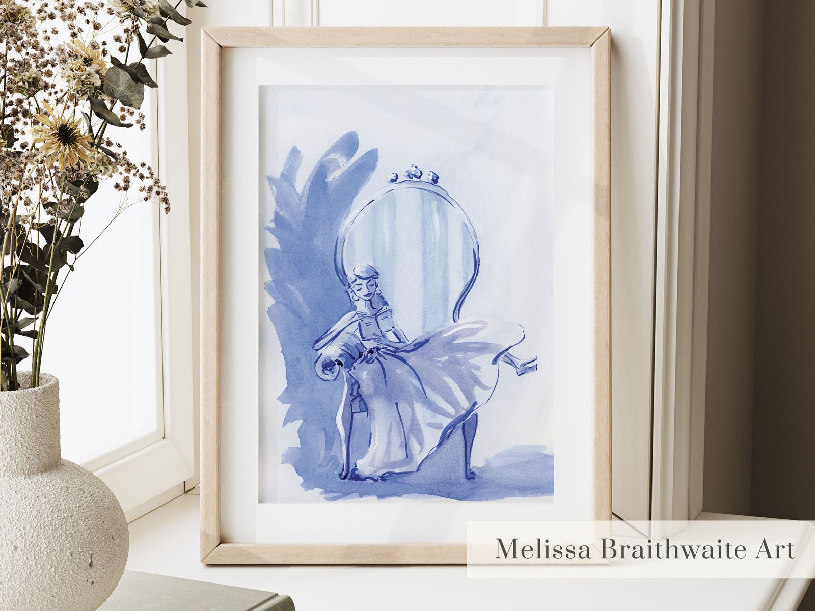 Woman reading art print: Tranquil blue color palette