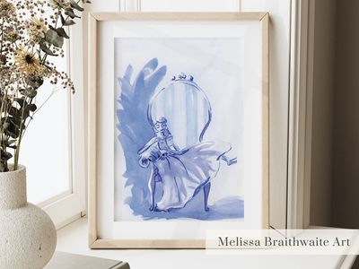 Woman reading art print: Tranquil blue color palette