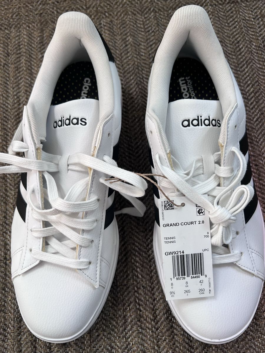 Adidas Men's Grand Court 2.0 Cloudfoam Sneakers - White/Black, Size US 9.5 NWT