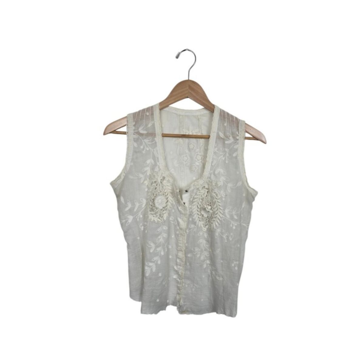 Antique Edwardian Embroidered Cotton Lawn Camisole Blouse c.1905-1915