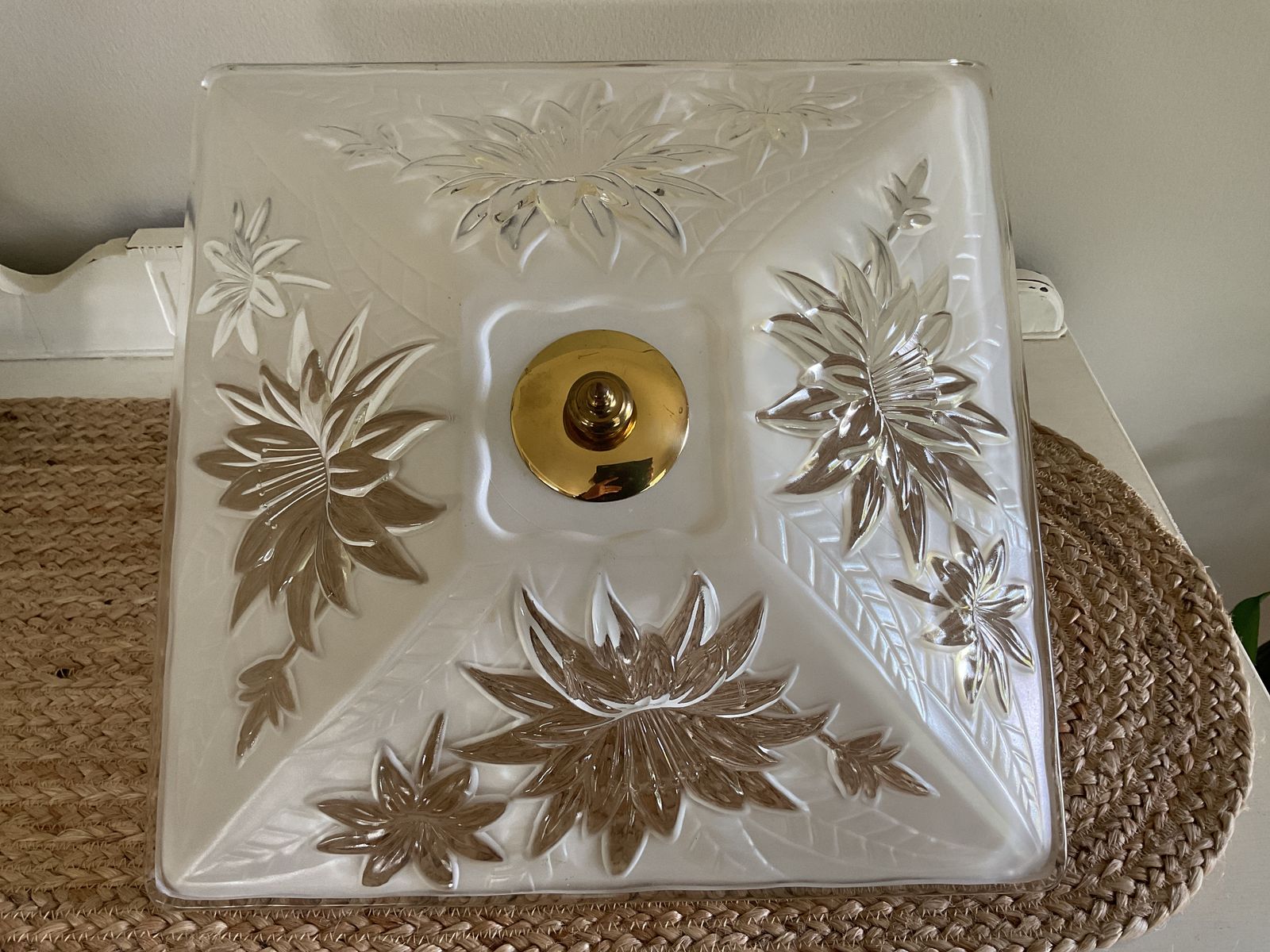 Antique 1930’s 40’s Art Deco Nouveau Victorian Large FrostedWhite Ceiling Light