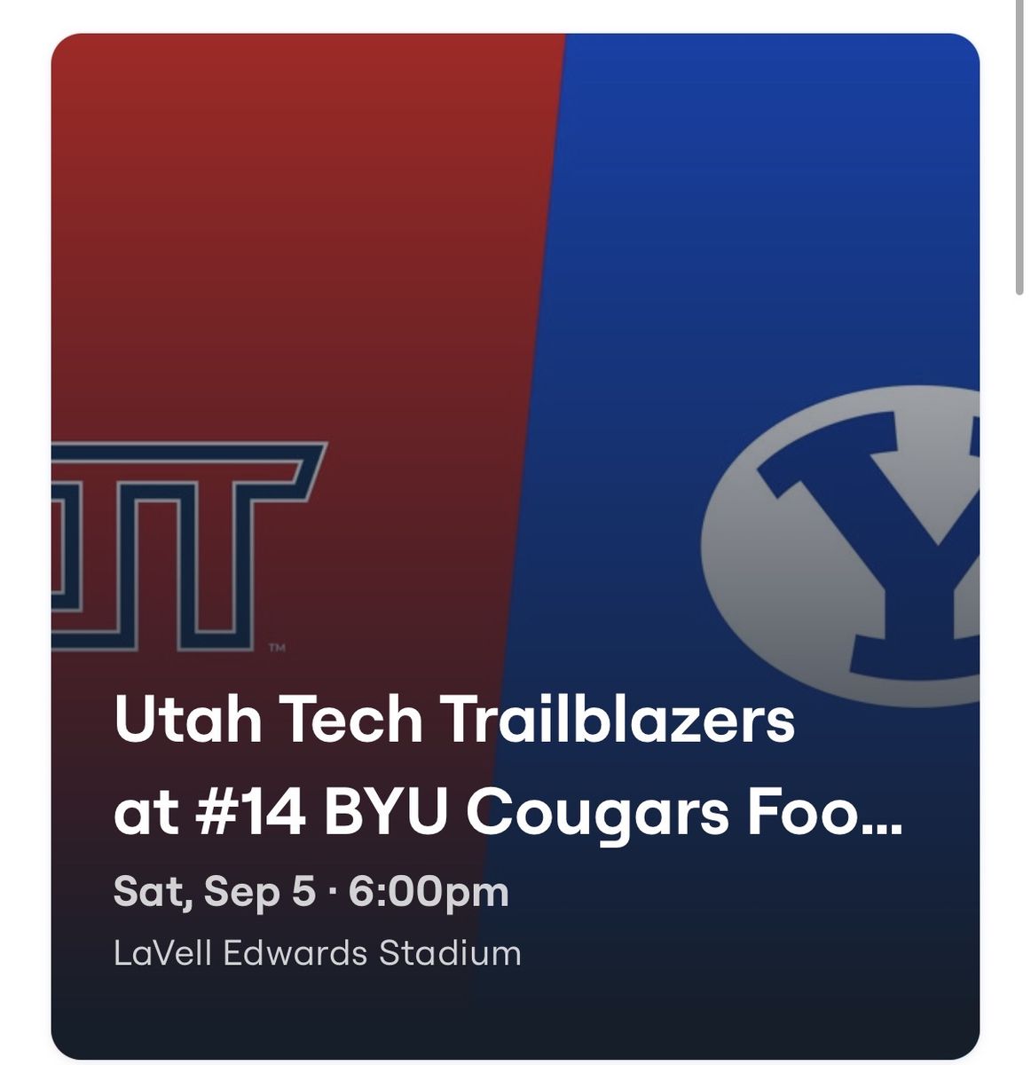 BYU vs Utah Tech Football Tickets 