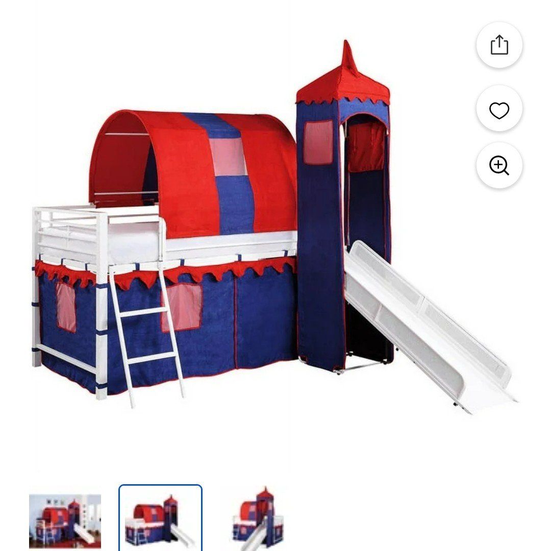 Castle Tent Metal Loft Bed, Twin, With Slide