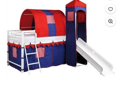 Castle Tent Metal Loft Bed, Twin, With Slide