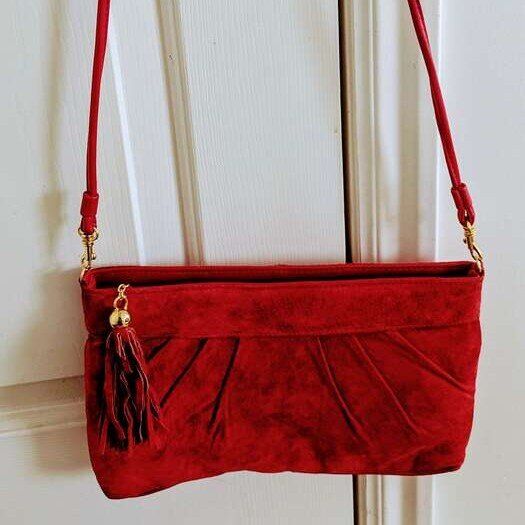 BURGUNDY suede leather handbag. Cross body / shoul