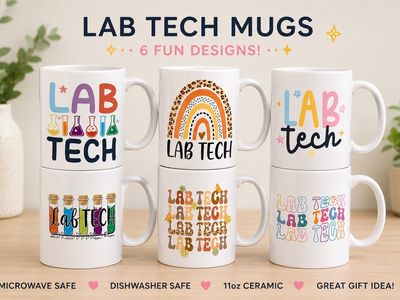 Lab Tech Ceramic Mugs - 6 Fun 11oz Designs, Microwave & Dishwasher Safe, Great Gift Idea