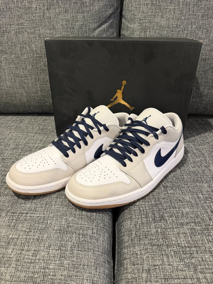 Air Jordan 1 Low White Midnight Navy Men's Size 11 553558-146 Sneakers Shoes