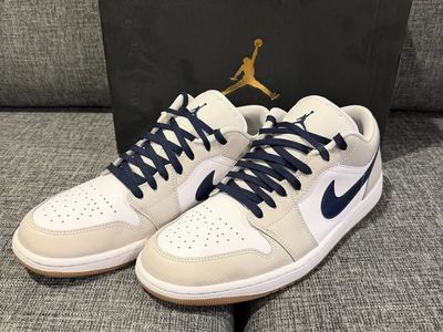 Air Jordan 1 Low White Midnight Navy Men's Size 11 553558-146 Sneakers Shoes
