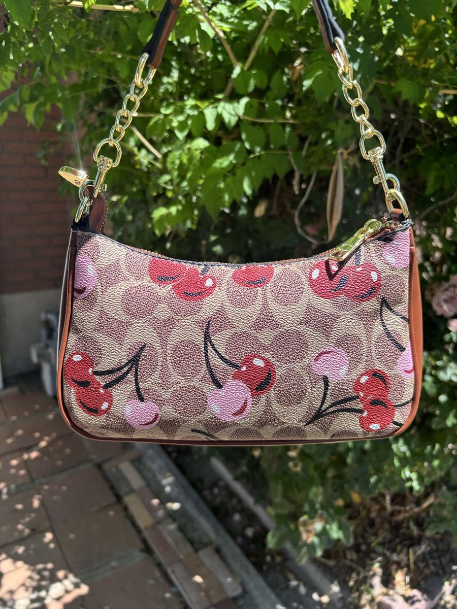 Coach Cherry Print Monogram Canvas Demi Shoulder Bag - Red/Pink Cherries OBO