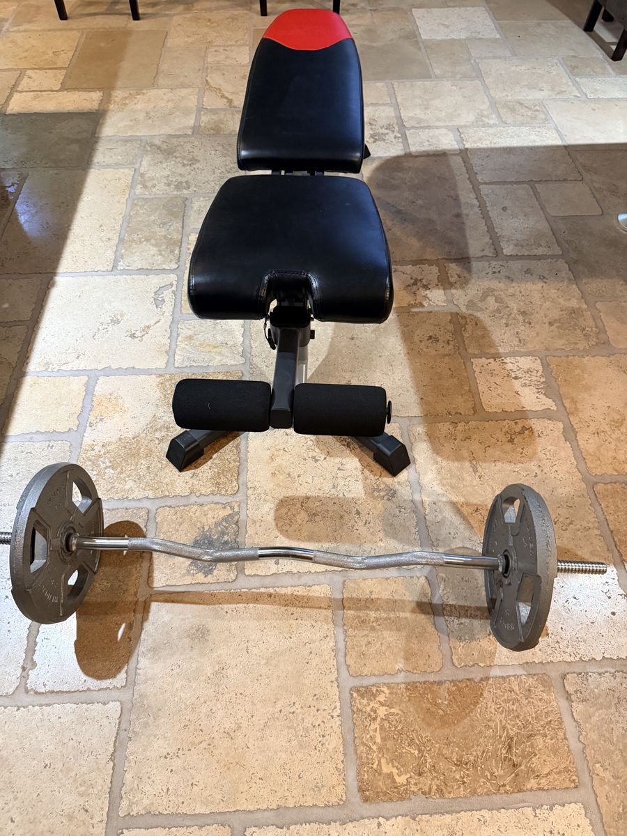 Bowflex adjustable weight bench, and curl bar