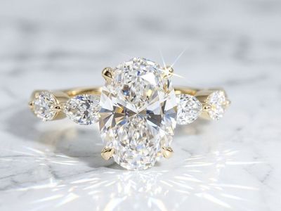 3.20 CT Oval Lab Diamond Ring with Marquise Side Stones and Hidden Halo in 14K Gold