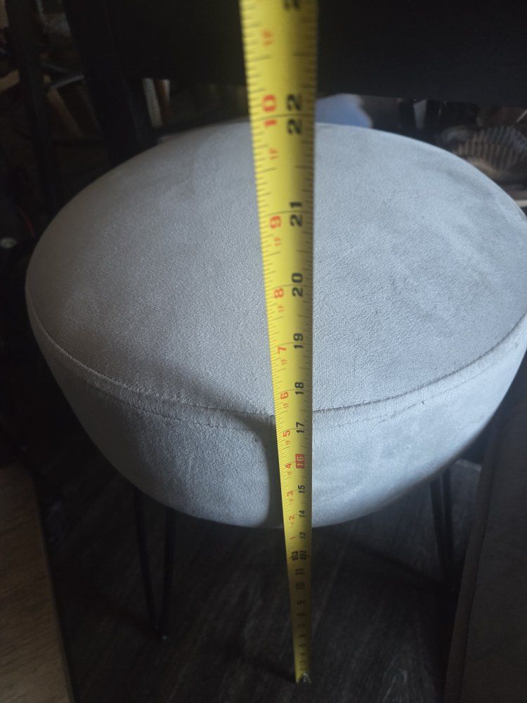 Round Gray Upholstered Ottoman Stool with Hairpin Legs - 100% Polyester