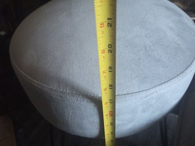Round Gray Upholstered Ottoman Stool with Hairpin Legs - 100% Polyester