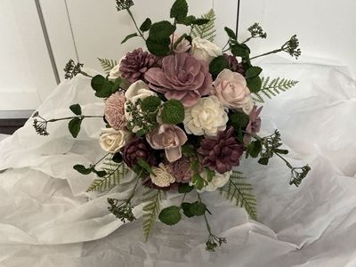 Handcrafted eggplant and Dusty Rose Sola Wood flower Bridal Bouquet