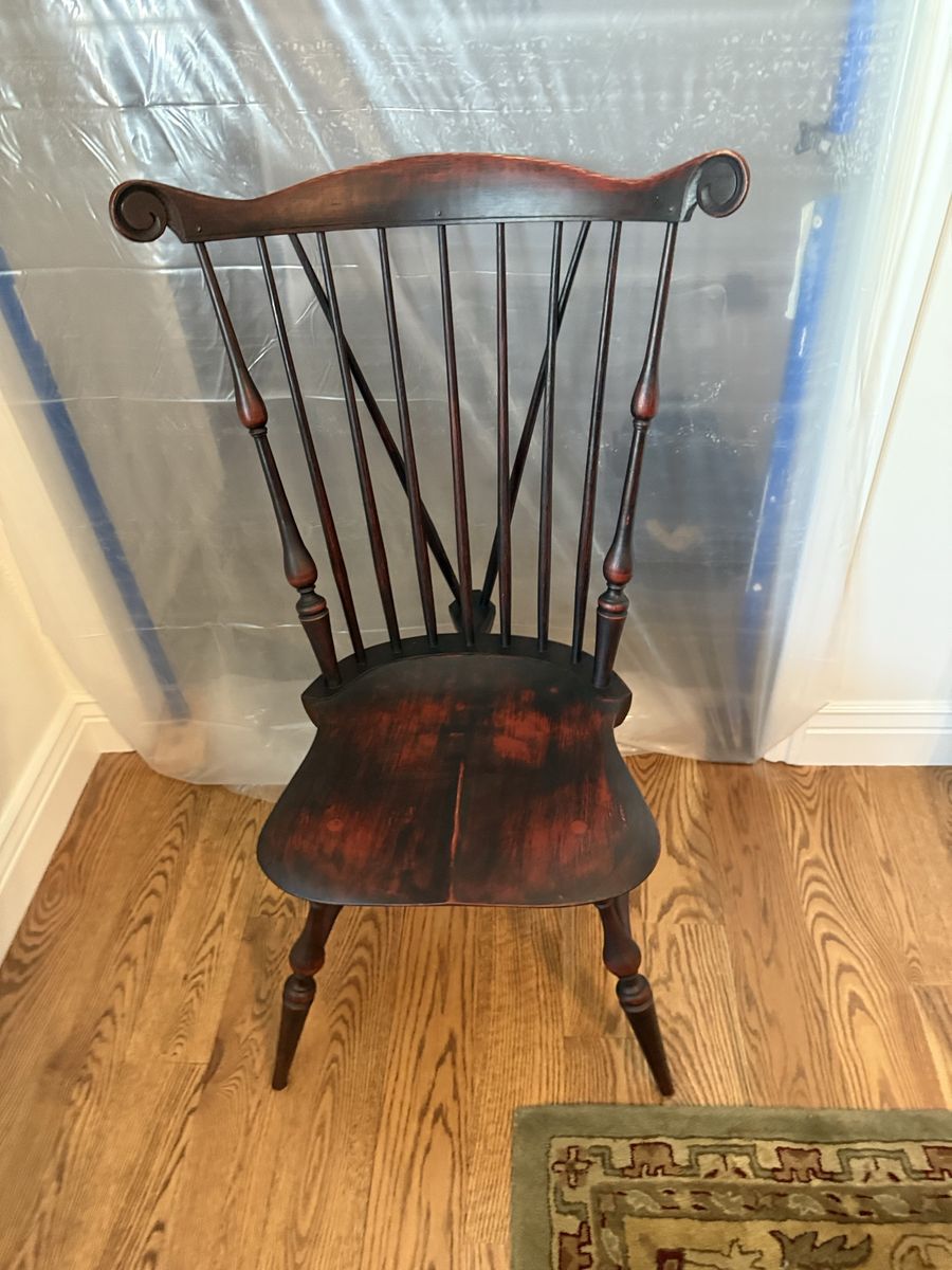 Jock Jones Colonial Windsor fiddleback dining chairs.