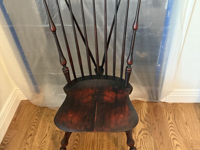 Jock Jones Colonial Windsor fiddleback dining chairs.