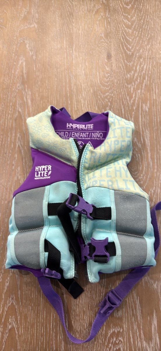 Hyperlite Child Life Jacket / Life Vest - Purple & Mint Green (33-55 lbs)