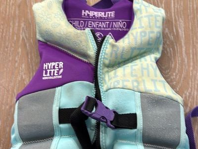 Hyperlite Child Life Jacket / Life Vest - Purple & Mint Green (33-55 lbs)